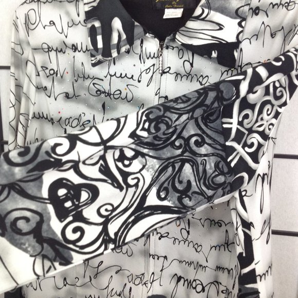 Jackets Galore Black White Embellished Zip Front Blazer Shirt Jacket M/L - Picture 7 of 10